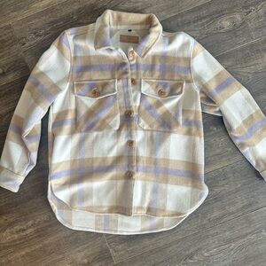 Blank NYC Womens's Plaid "Shacket" in Cream and Lavender
